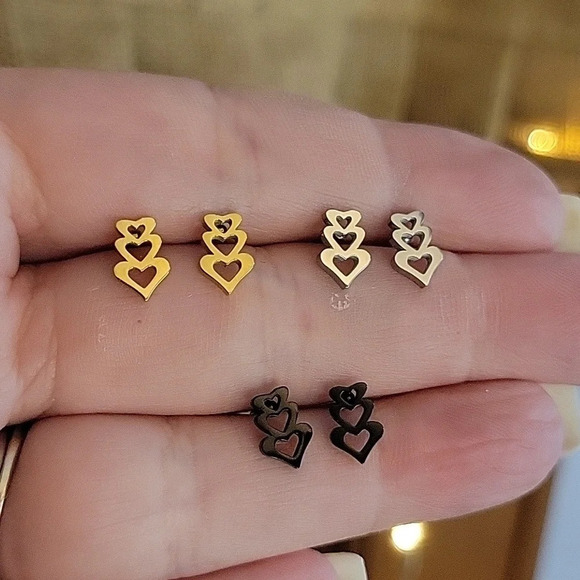 Stack of Hearts Stud Earrings, choice of color - Picture 1 of 6